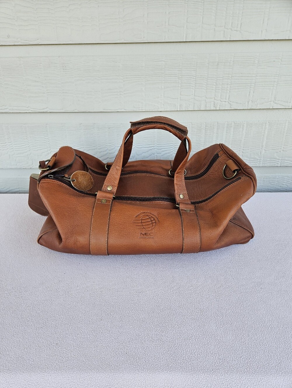 TICA Brown Leather Duffel Bag Travel Weekender NEC International World Golf